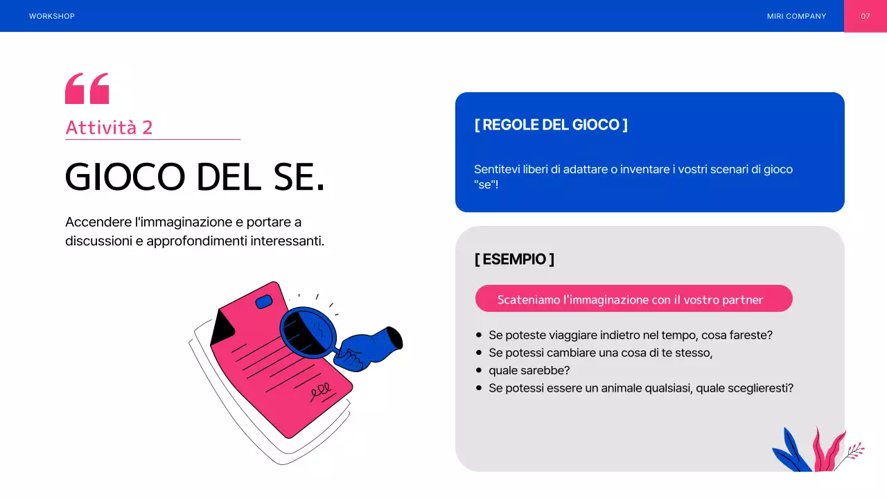 Laboratorio di team building illustrato in blu e rosa