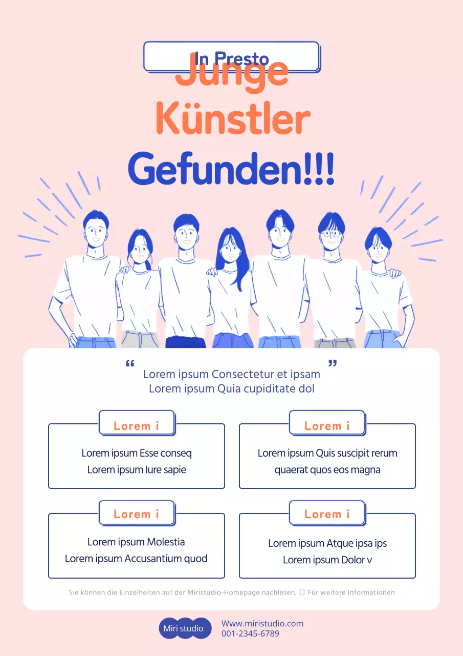 Webposter für den Aufruf für junge Künstler in Korallenblau