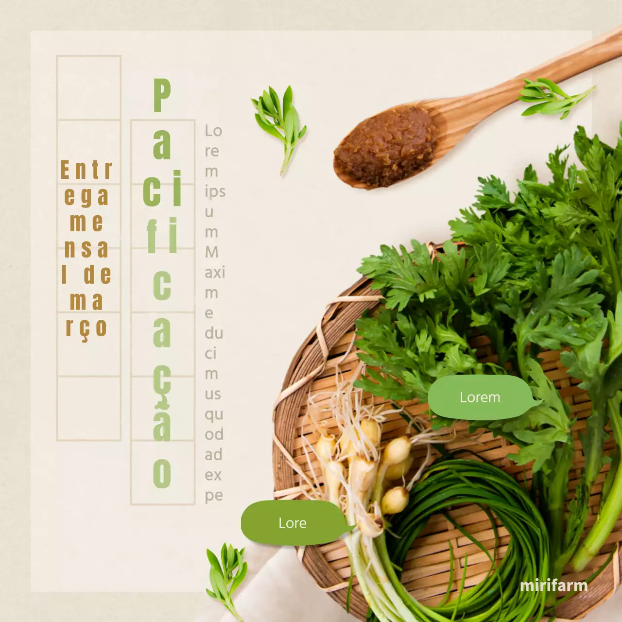 Anúncio de entregas regulares de verduras verdes e castanhas