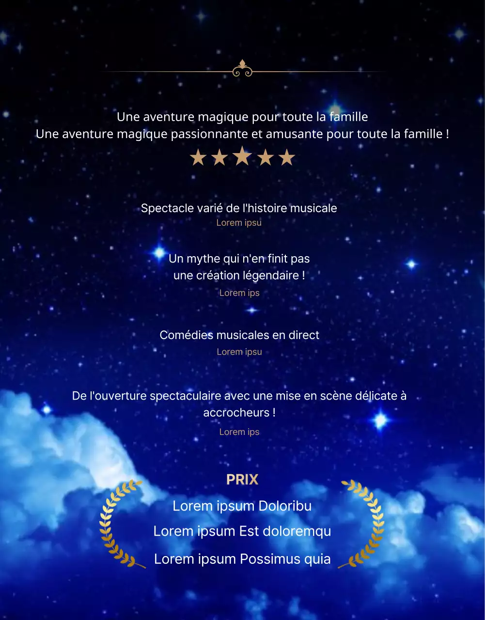 Une comédie musicale étoilée magique en violet et bleu