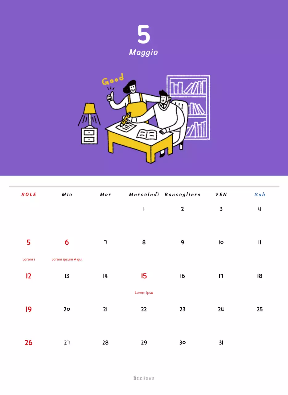 Calendario di Capodanno con simpatiche illustrazioni