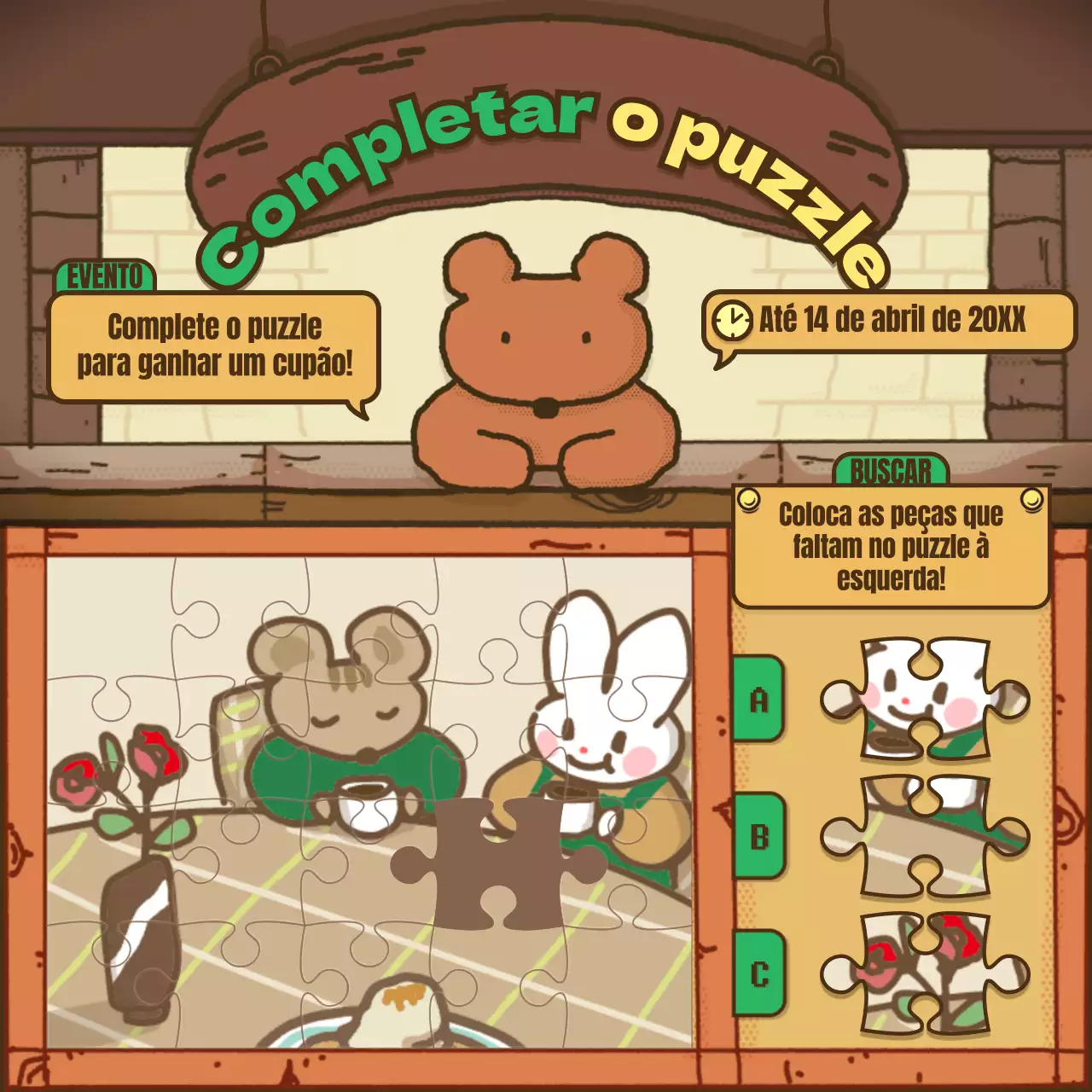 Evento de quebra-cabeças bonito em castanho e verde