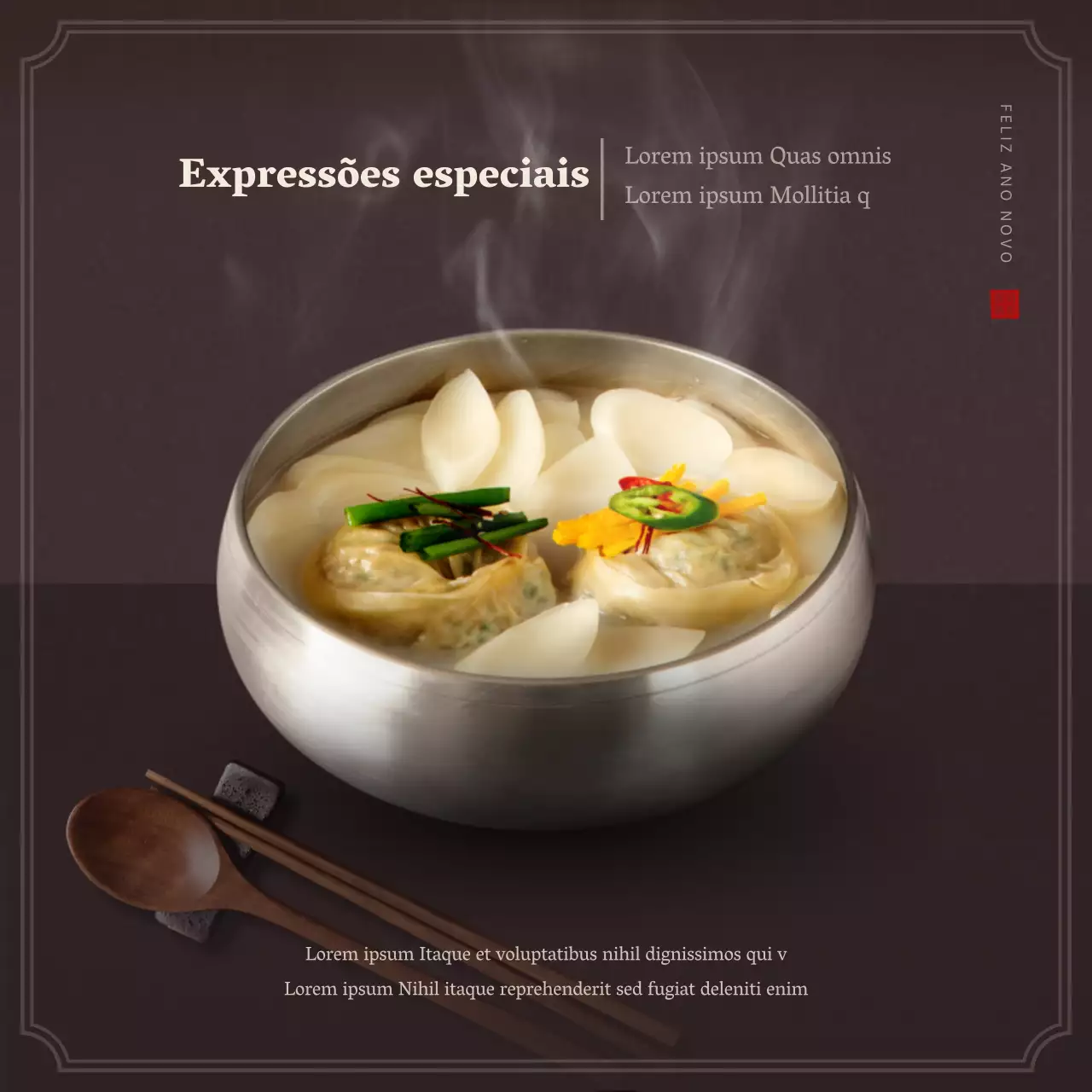 Apresentação do menu fixo castanho e bege do Ano Novo Chinês