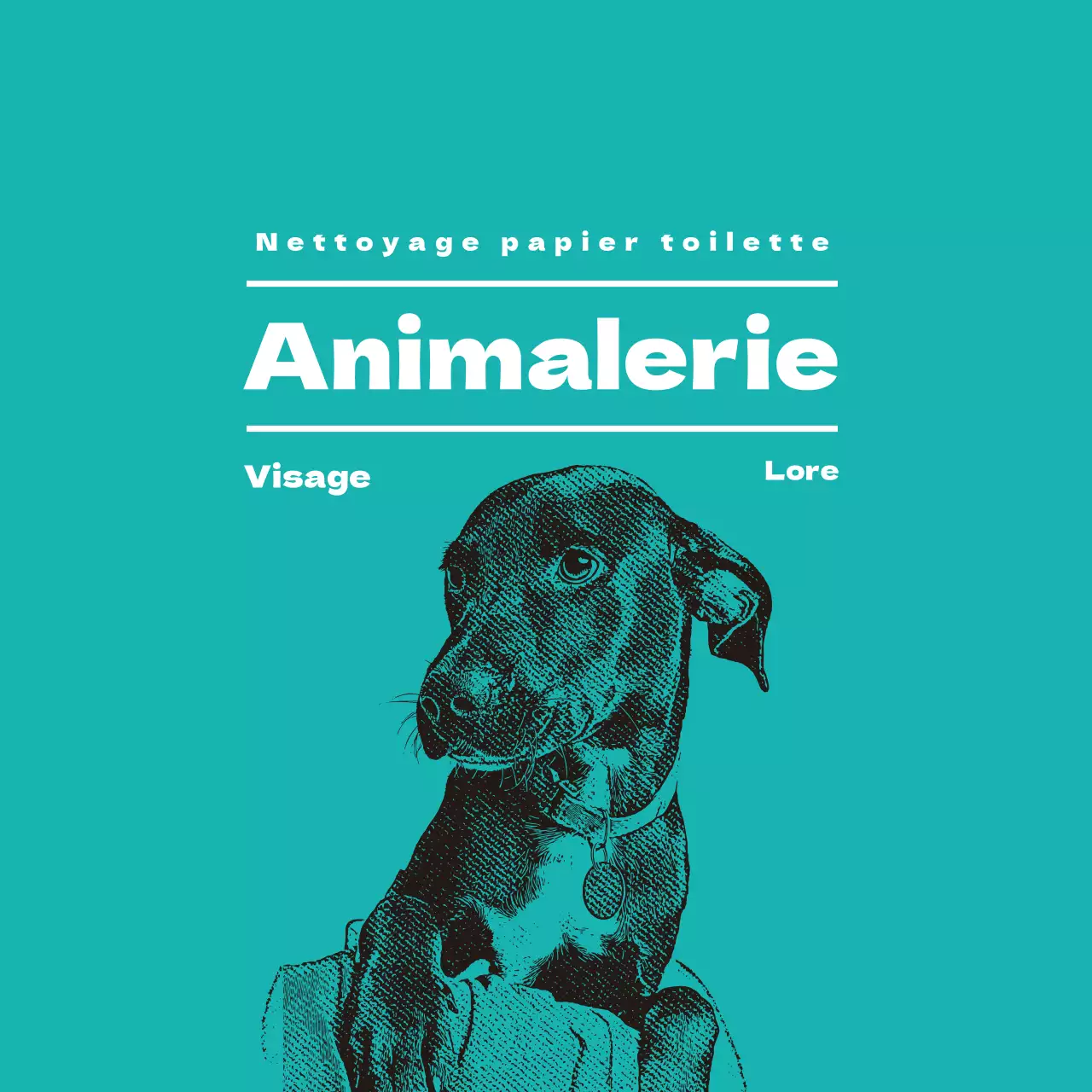 Étiquette illustrée turquoise pour animalerie