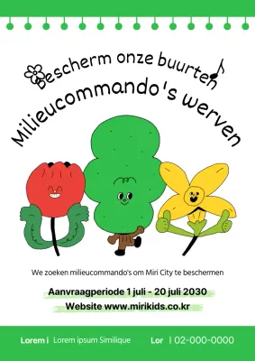 Een schattige, groene, geïllustreerde poster over het milieu