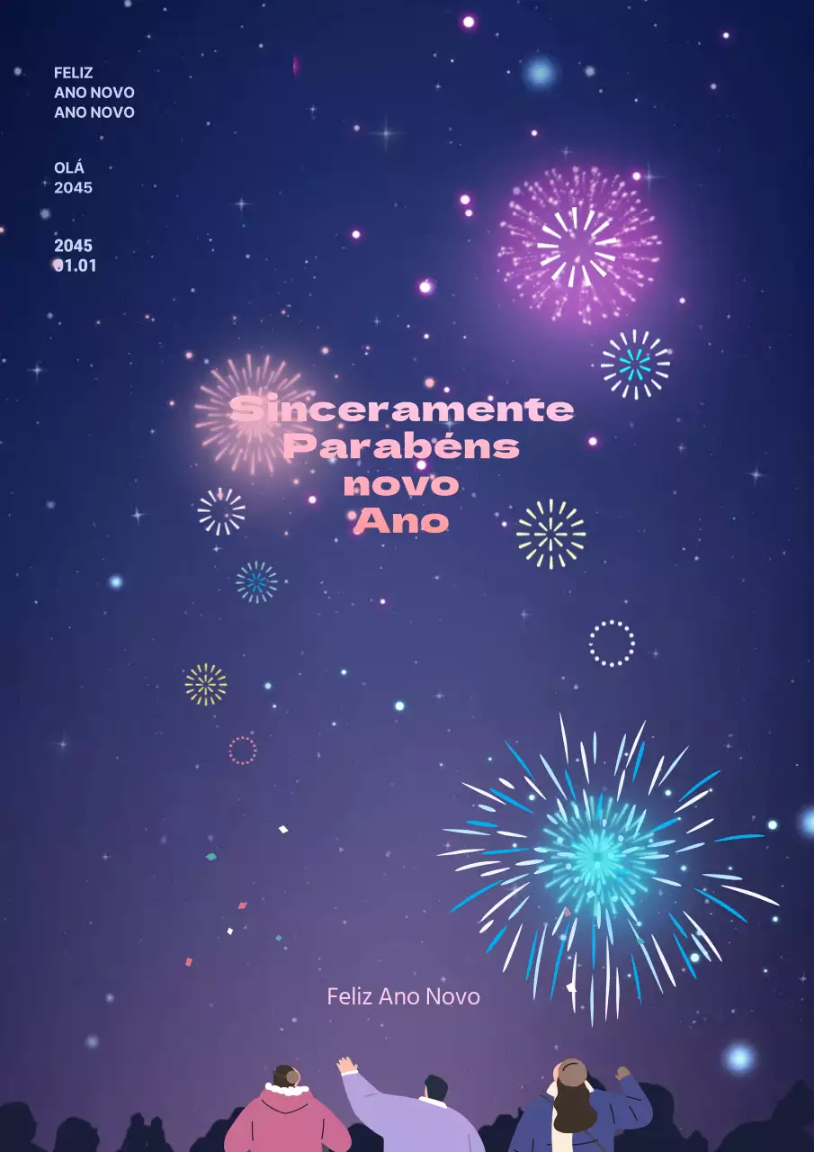 Cartaz de Ano Novo com vista nocturna roxa Ilustração do fogo de artifício da véspera de Ano Novo