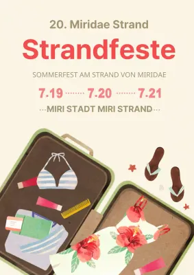 Werben Sie für ein Strandfest mit sommerlichen Requisiten und Trägerillustrationen in hellem Gelb.