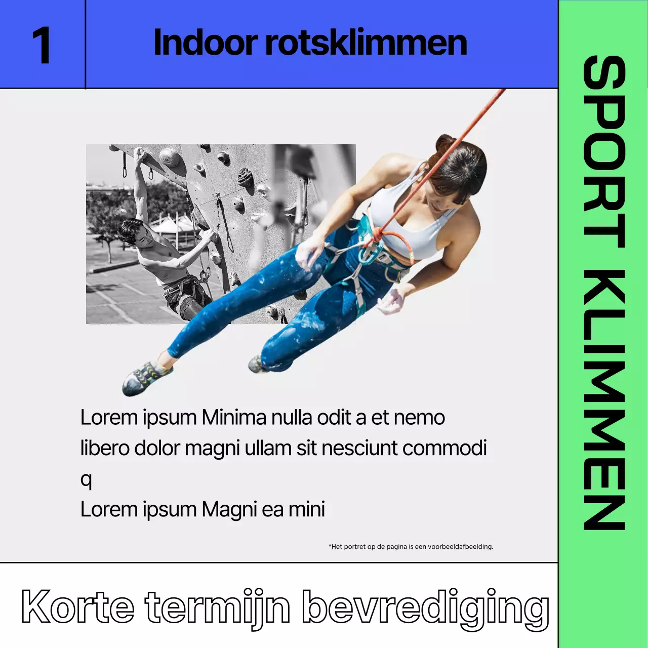 Winterse indoorsportinformatie in blauw en chartreuse
