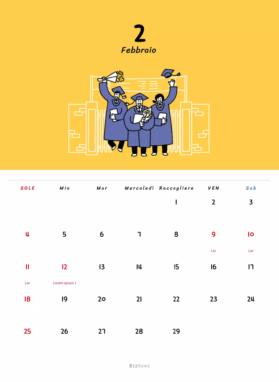 Calendario di Capodanno con simpatiche illustrazioni