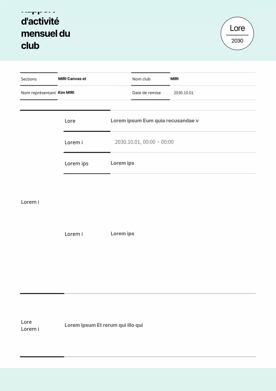 Un simple rapport d'activité de club en menthe et blanc