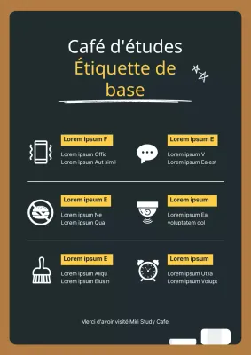Un guide de l'étiquette de base dans un café d'étude avec un concept de tableau noir.