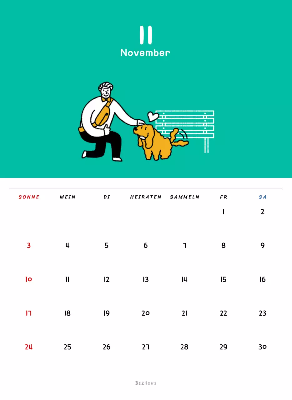 Neujahrskalender mit niedlichen Illustrationen