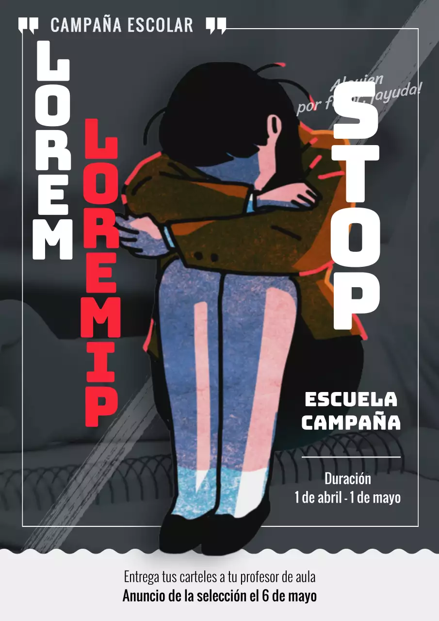 Campaña contra el acoso escolar con puntos rojos sobre fondo gris