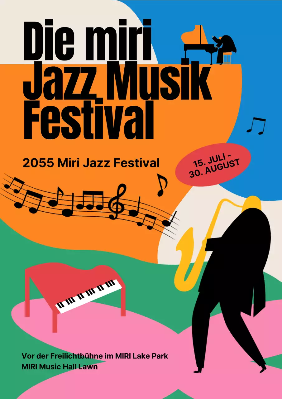 Kitschige, knallige Werbematerialien in Orange, Grün und Pink