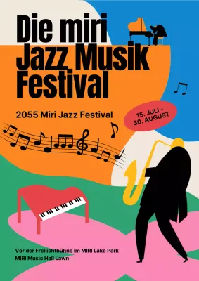 Kitschige, knallige Werbematerialien in Orange, Grün und Pink