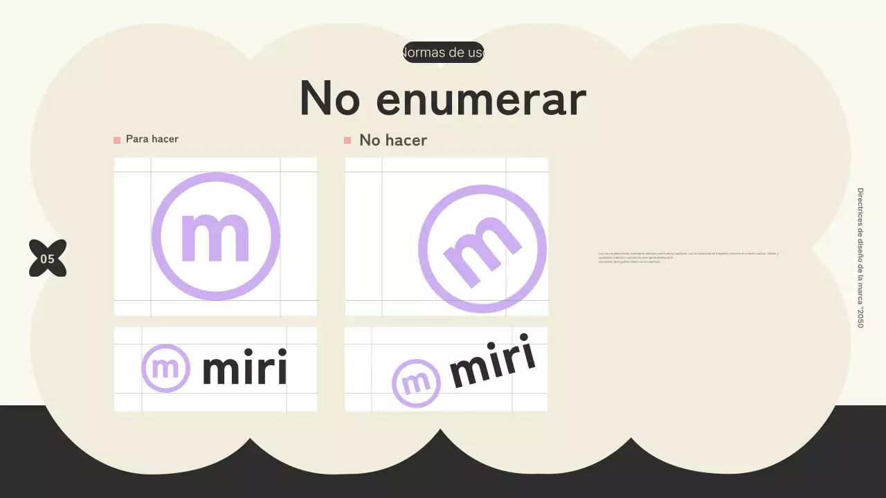 Logotipo con formas modernas y detalles en negro y violetaReglas generales