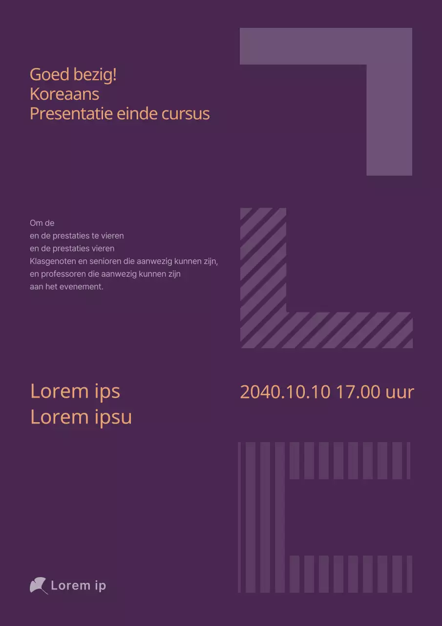 Eindpresentatie van de Koreaanse taalafdeling met het concept van Koreaanse medeklinkertypografie in paarse tinten