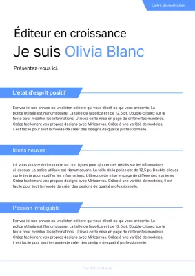 Lettre de motivation simple en bleu