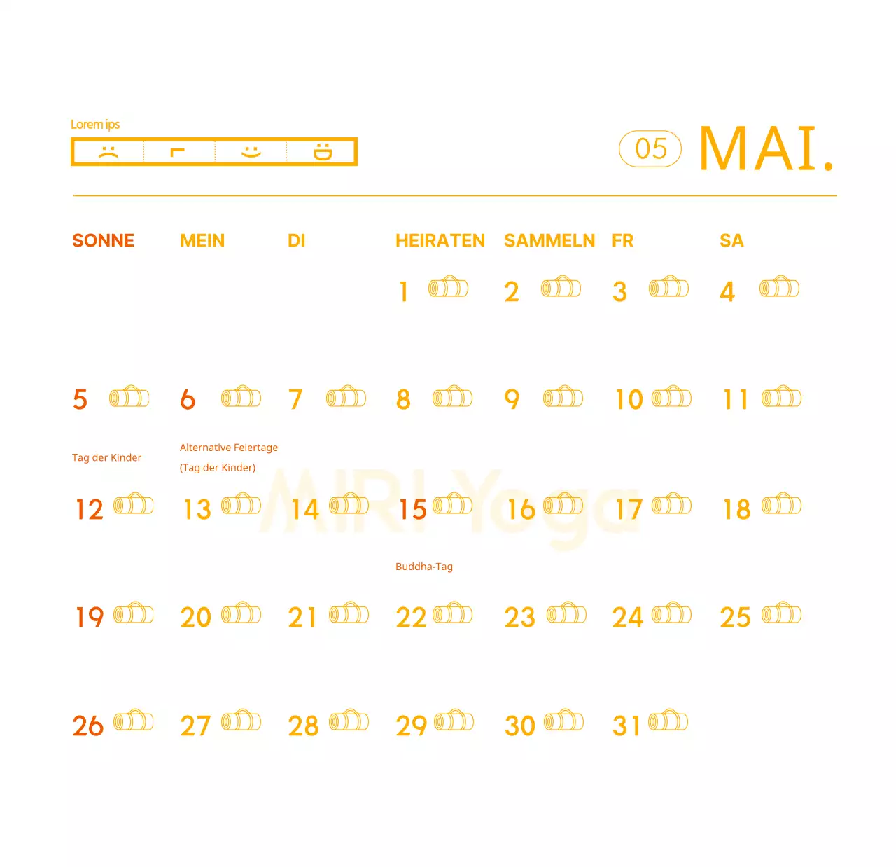 Orangefarbene Kalender zum Verschenken bei der Werbung für Ihr Yogastudio