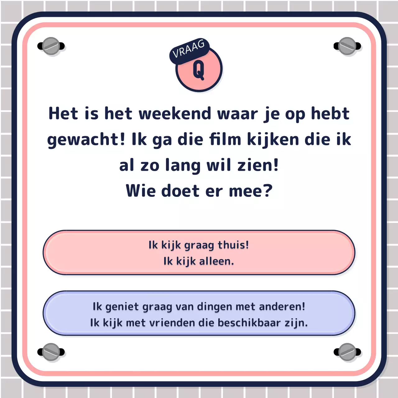 Eenvoudige tekstgestuurde quiztest in roze mauve navy