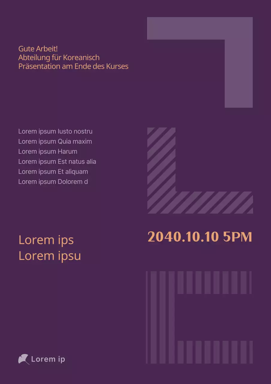 Abschlusspräsentation der koreanischen Sprachabteilung mit dem Konzept der koreanischen Konsonantentypografie in Violetttönen