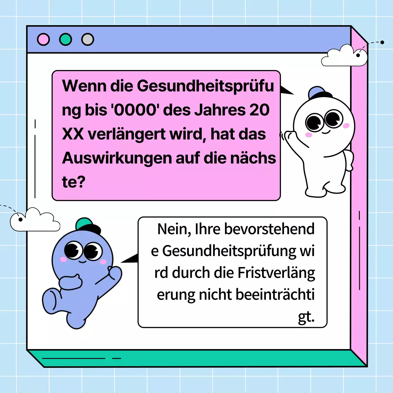 Rosa und grüner Hinweis auf die Verlängerung der Gesundheitsprüfung auf der Webseite