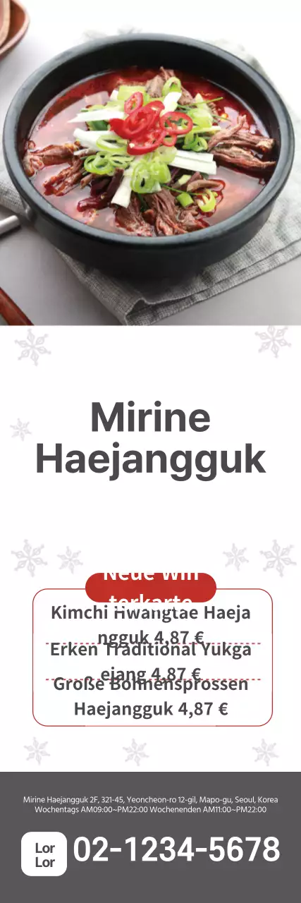 Weißes Winterfoto Haejangguk Menüanzeige