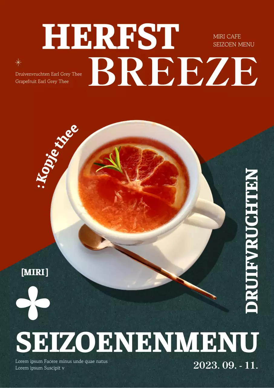 Promoot een schoon herfsttheedrankmenu met omgekeerde kleuren