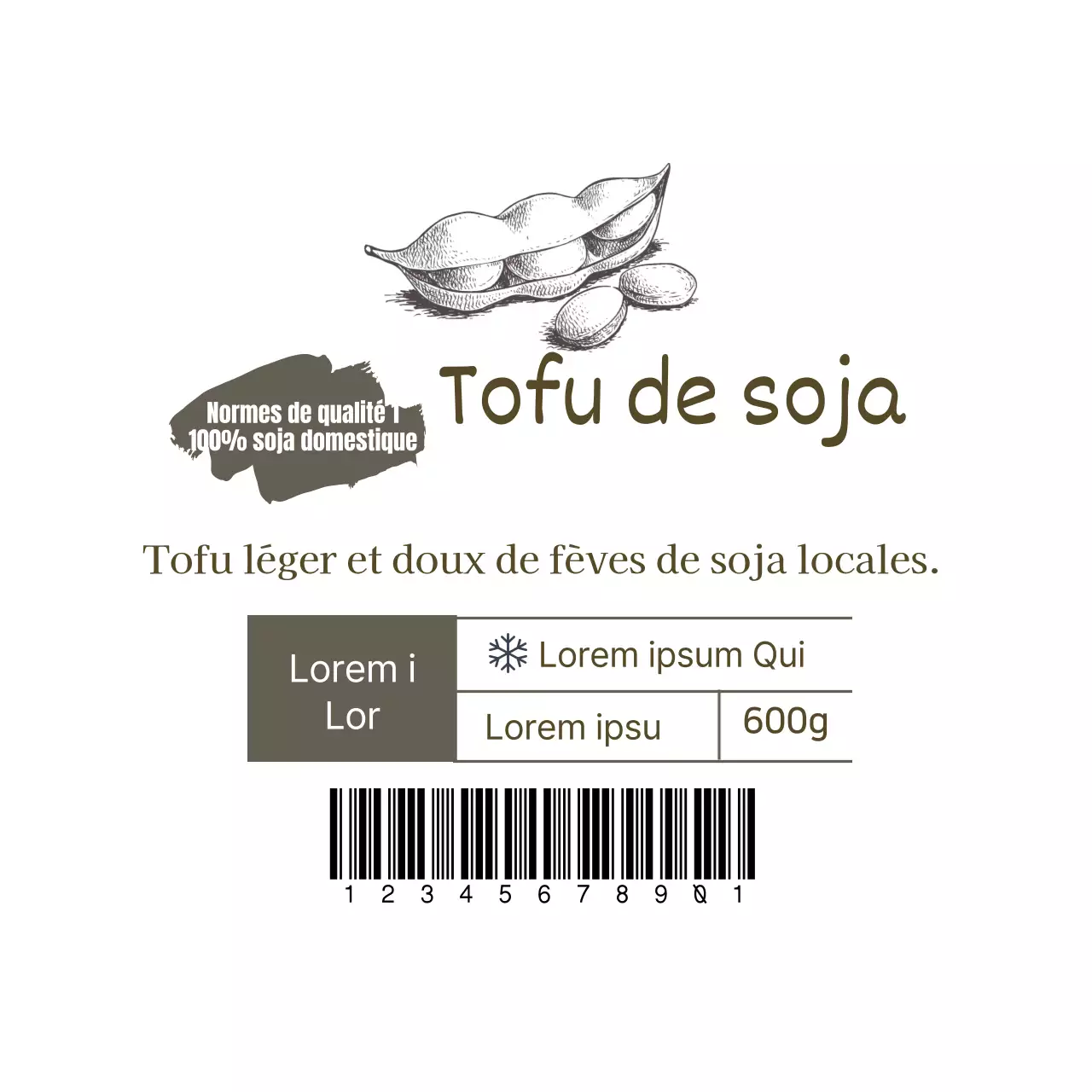 Étiquettes blanches illustrées et propres pour les graines de soja