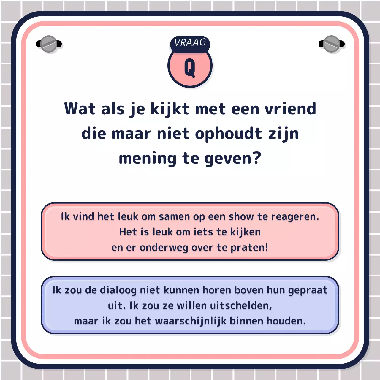 Eenvoudige tekstgestuurde quiztest in roze mauve navy