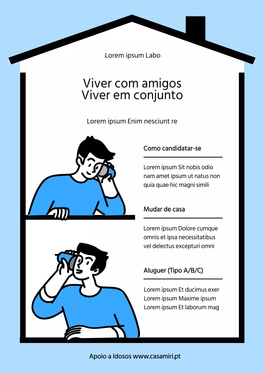 Anúncio de projeto de apoio à residência em casa partilhada a azul