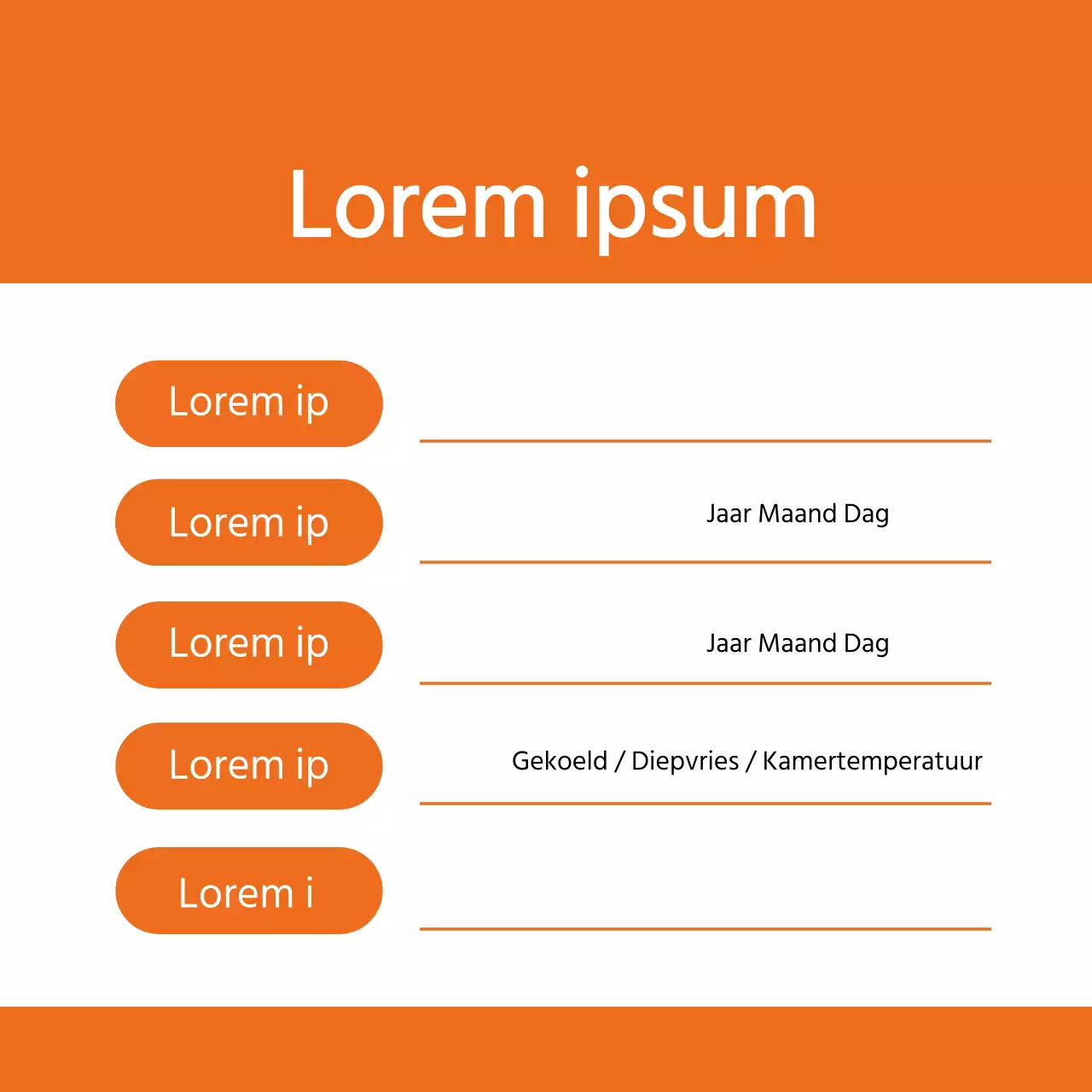 Keurige etiketten voor voedselopslag met oranje letters