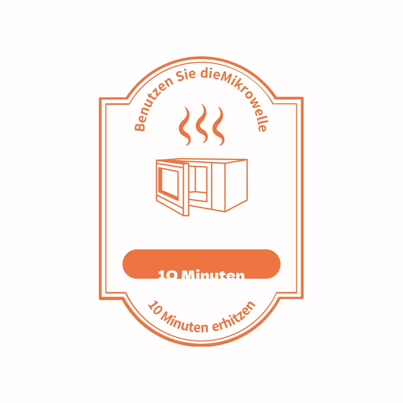 Einfacher Aufkleber mit weißer und oranger Mikrowellenillustration und Anweisungen