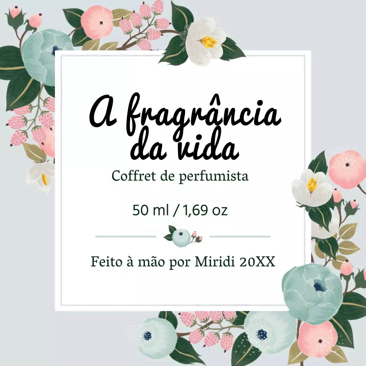 Rótulo de perfume vintage com ilustração azul
