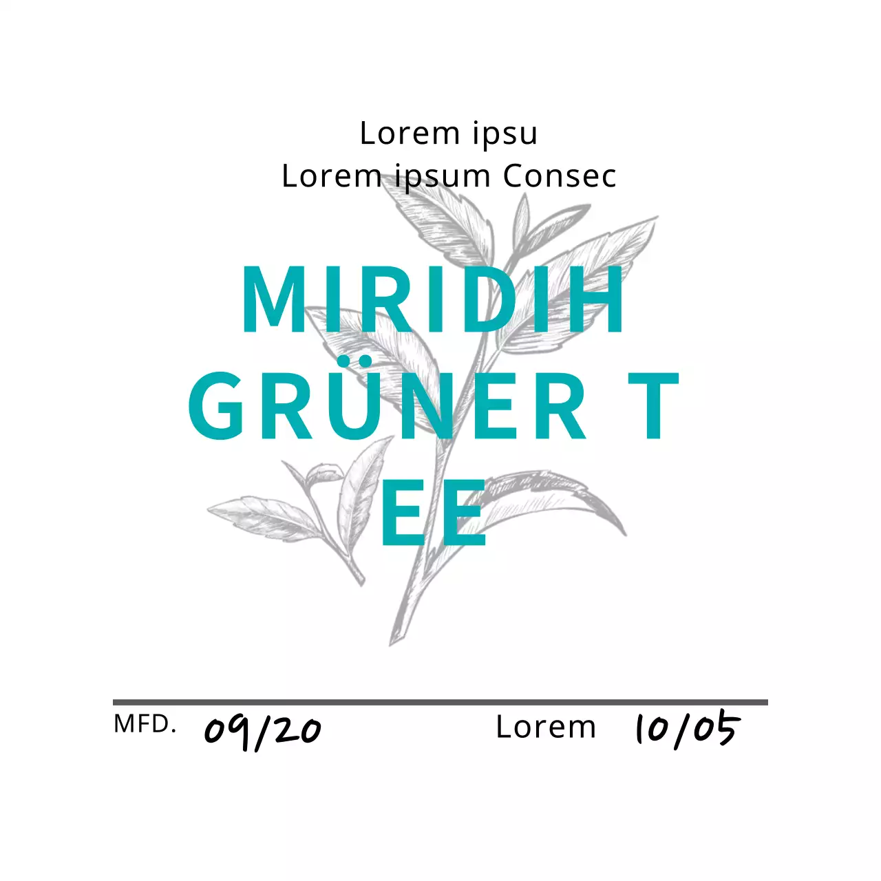 Blaue Illustration Neat Cafe Grüner Tee Tee-Etikett