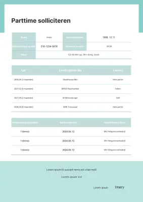 Een schoon, mintkleurig parttime sollicitatieformulier