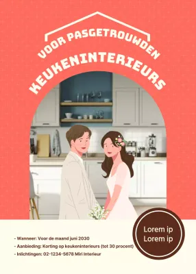 Een keukenevenement voor een veelkleurig pasgetrouwd stel