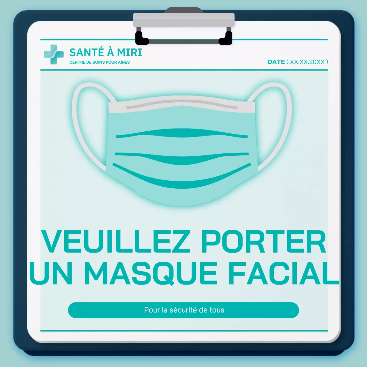 Fiche d'hospitalisation propre et soignéeInstructions pour le port du masque Concept