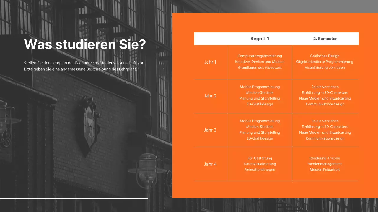Moderne graue und orangefarbene Universität Abteilung Öffentlichkeitsarbeit Einführung Präsentation