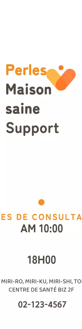 Panneau d'un centre d'aide à la santé avec un logo simple et des informations en orange et marron foncé.