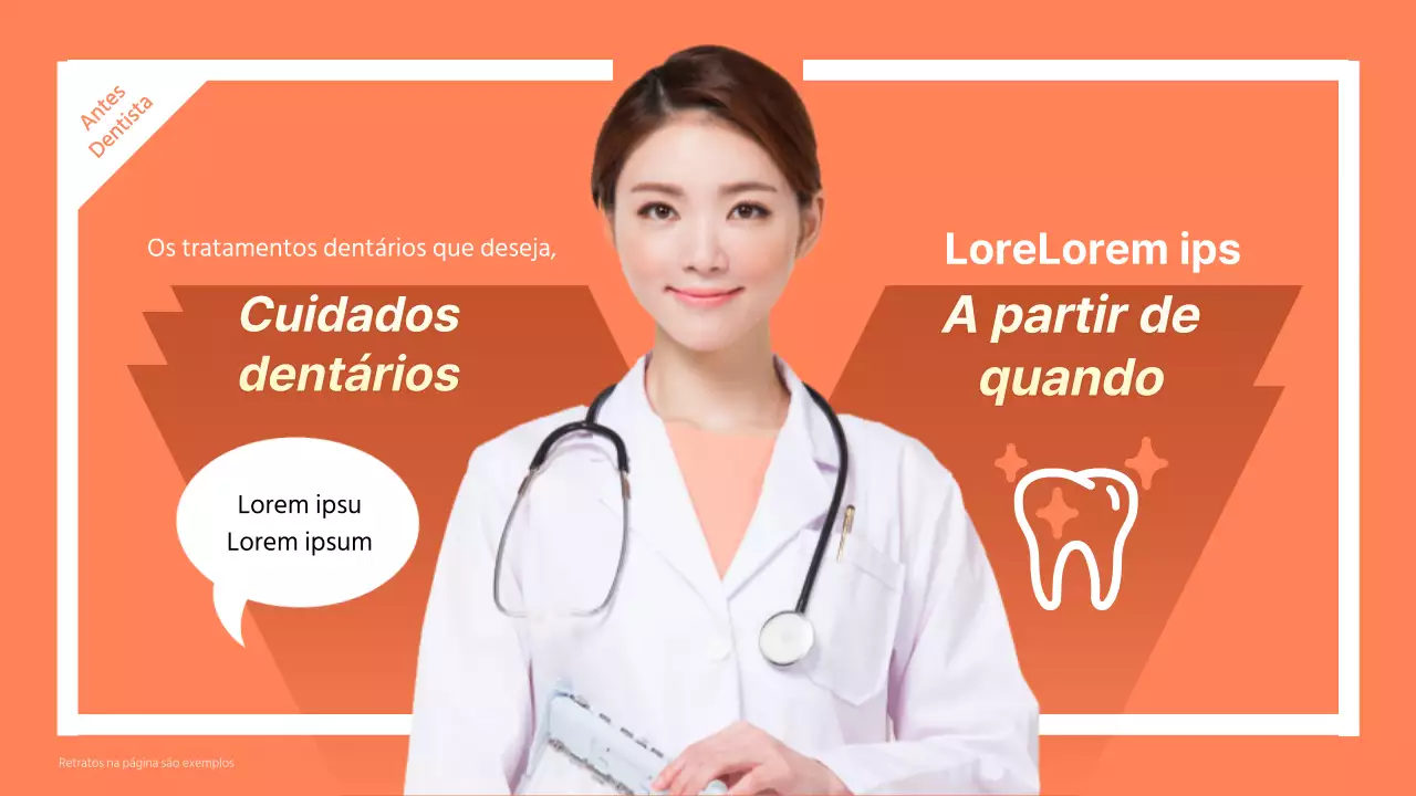 Informações sobre cuidados dentários do dentista em laranja e branco