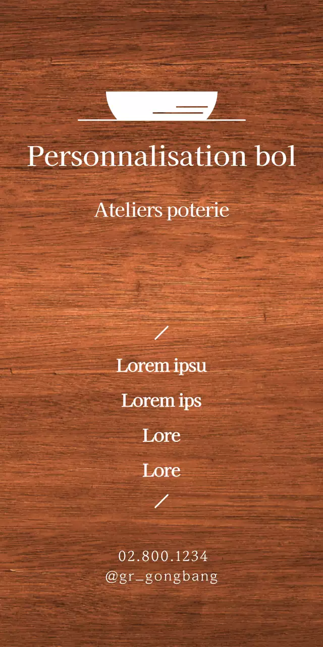 Un panneau d'atelier simple avec un texte blanc et une illustration de bol.