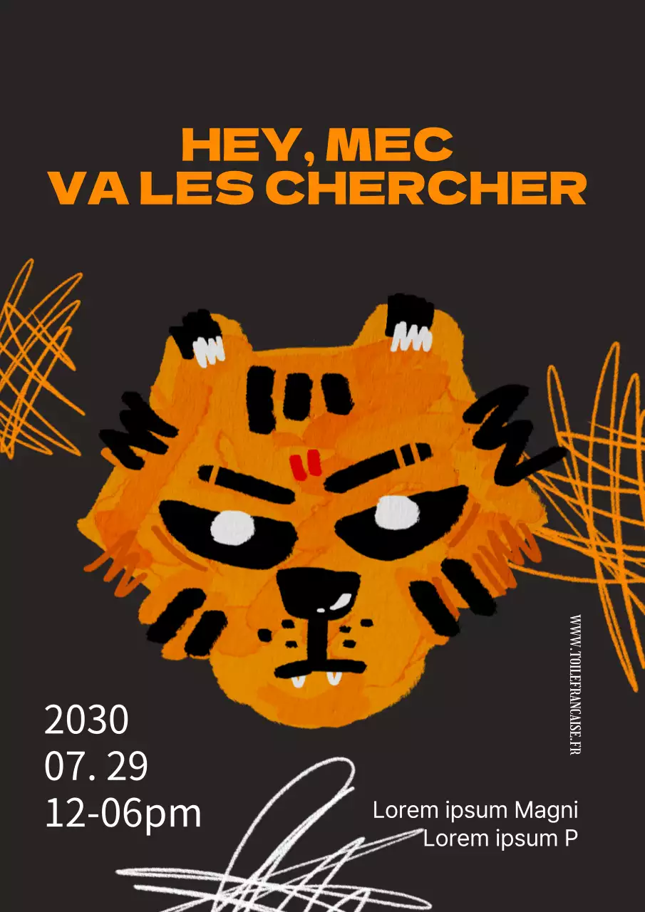 Mignonne empreinte de main de tigre à l'aquarelle en noir et orange