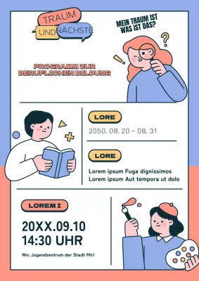 Niedliche Illustrationen in Hellblau und Hellrosa für Berufsbildungsprogramme
