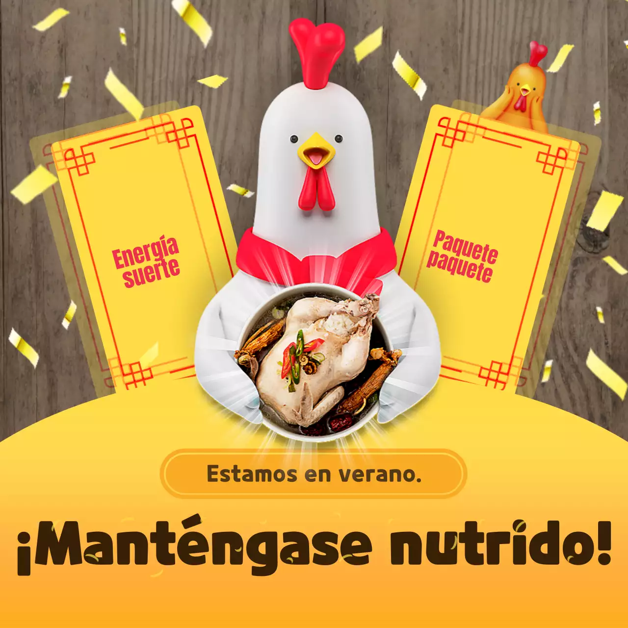 Personaje 3D Samgyetang tema con color amarillo y alegre concepto de animación