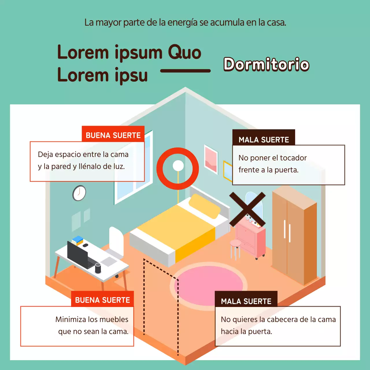 Interior ilustrado Feng Shui en amarillo y marrón