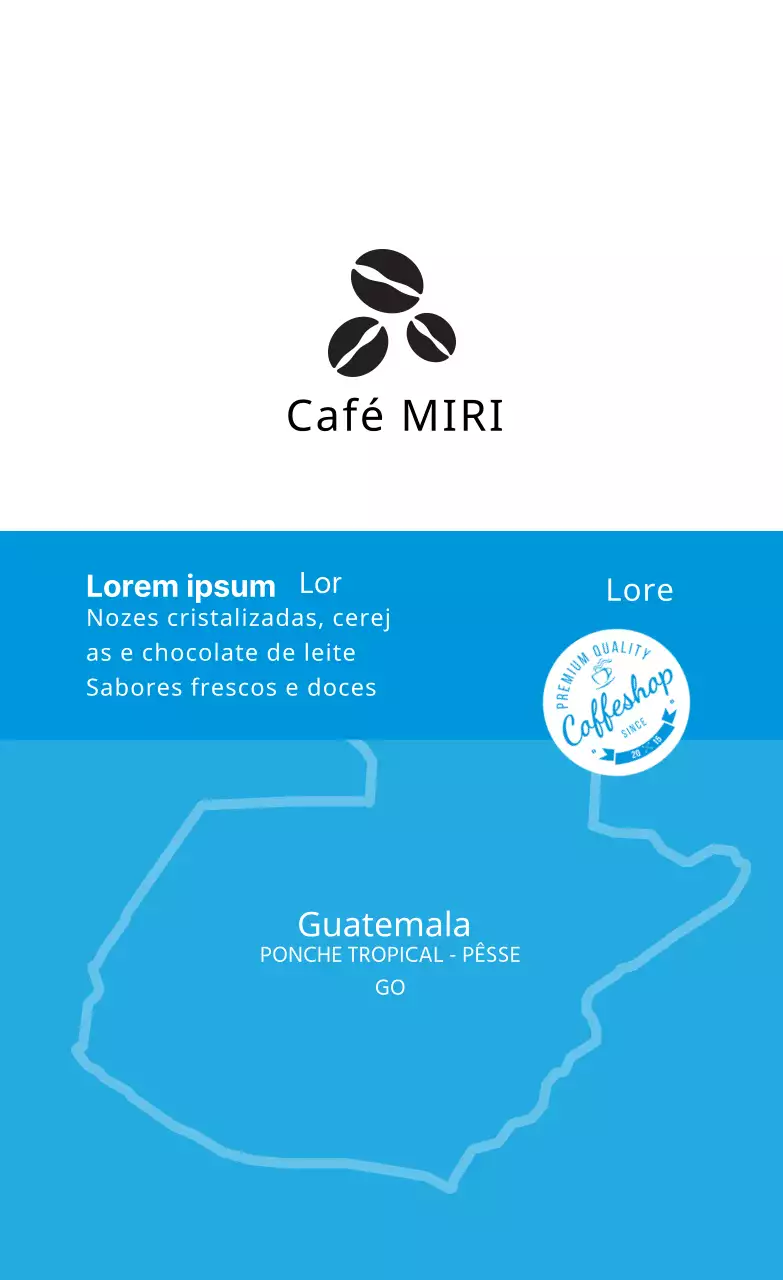 Ilustração azul de uma etiqueta de café em grão