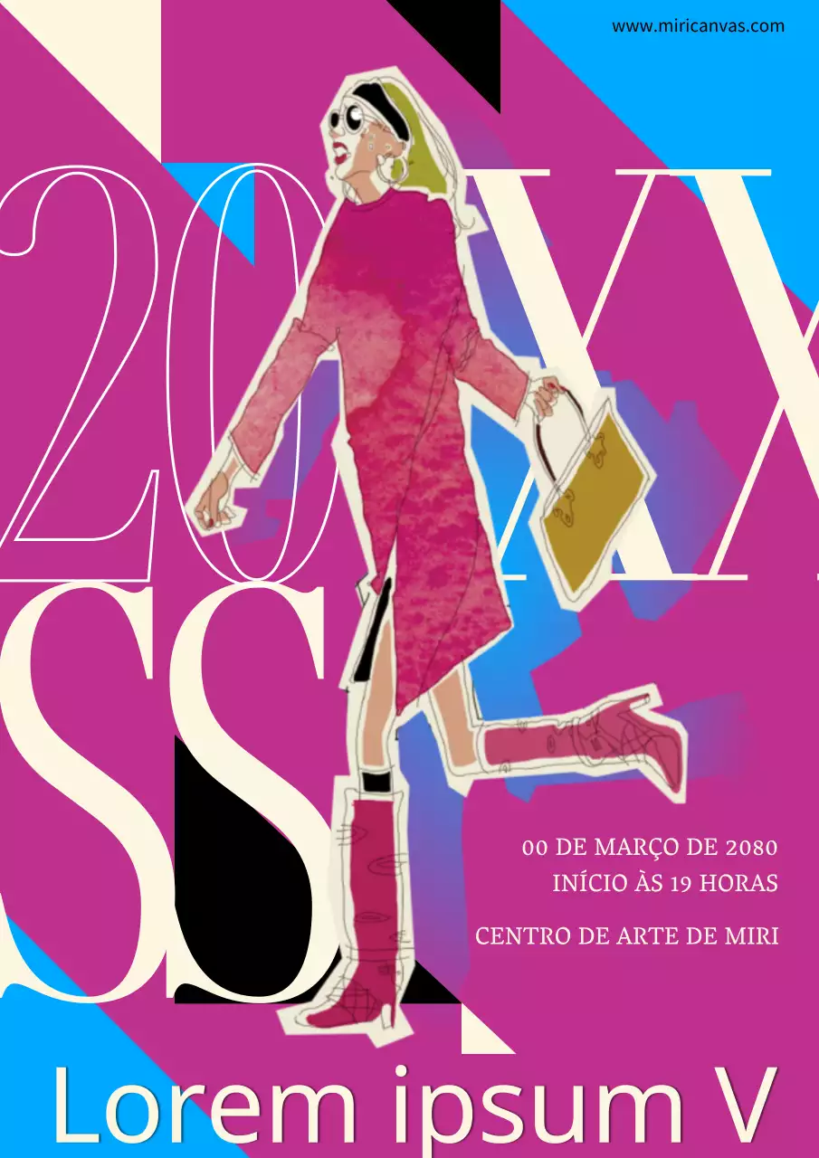 Promoção da Semana da Moda com ilustrações de moda em magenta e azul claro