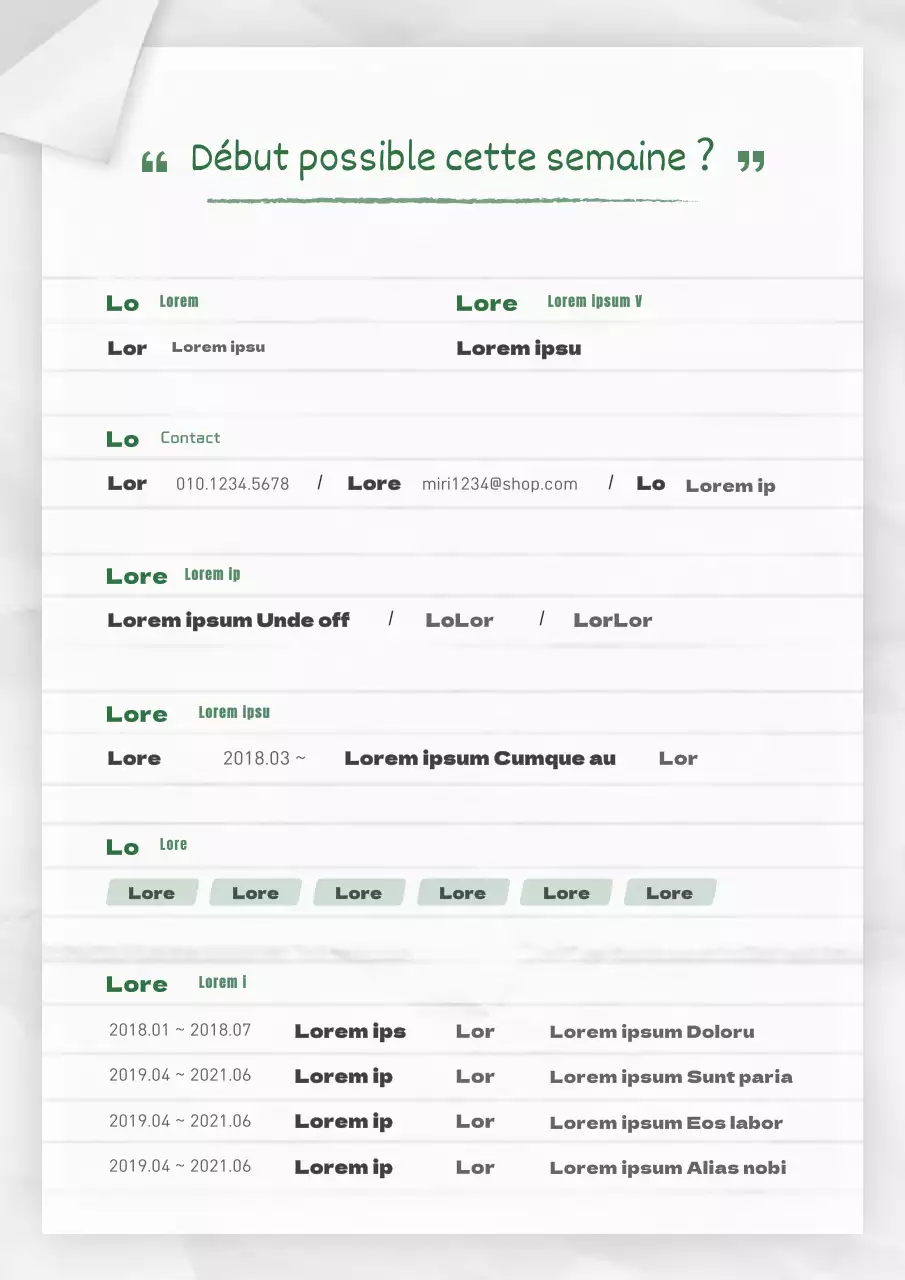 Un cahier ligné blanc et vert concept de demande d'emploi à temps partiel