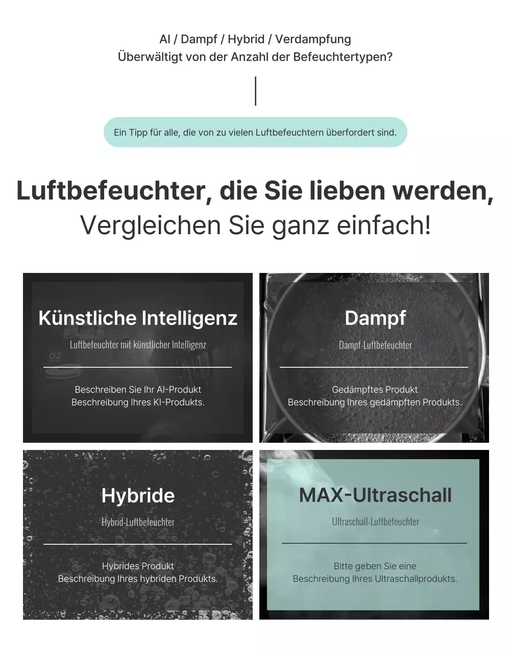 Produktführer für einen einfachen Ultraschall-Luftbefeuchter in der Farbe Mint